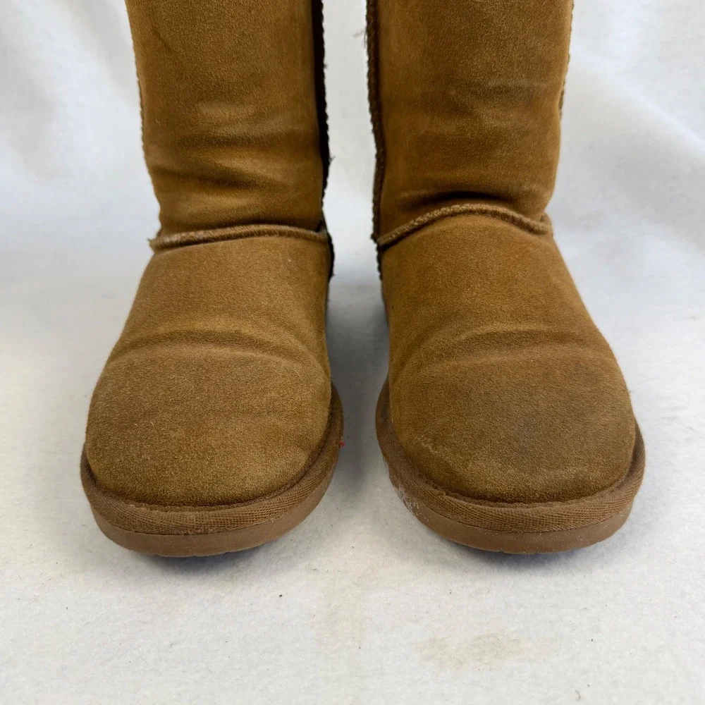 Minnetonka Suede Sheepskin Lined Boots‎ Brown Moc Toe Womens Size 6 Winter Cozy